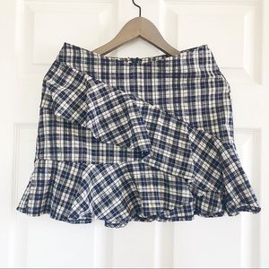 Navy Plaid Ruffle Mini Skirt